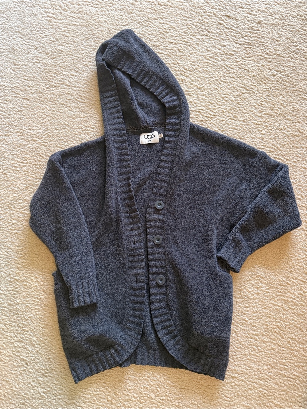 UGG Kids Navy Hooded Button-Up Cardigan Sweater
